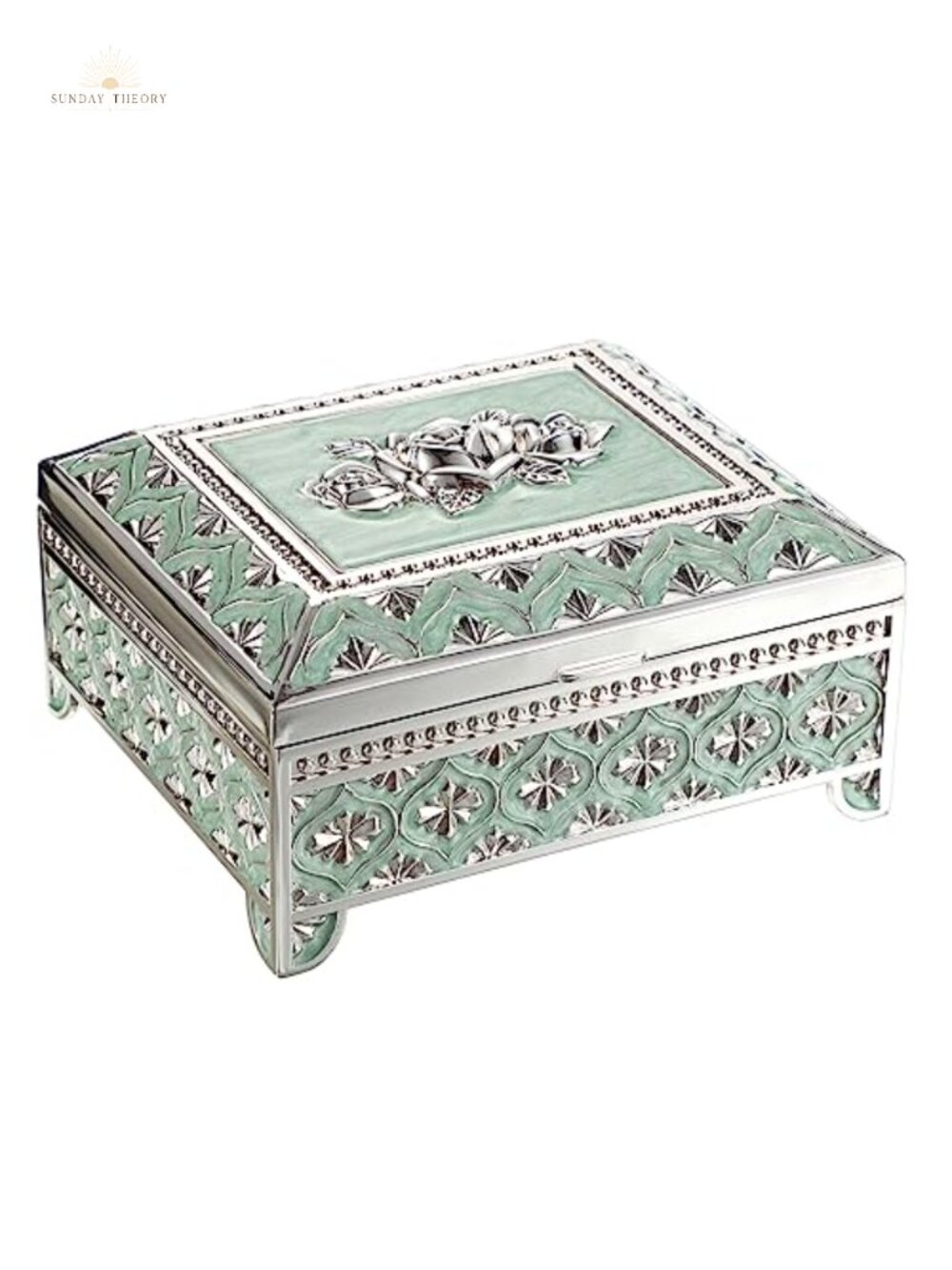 Vintage Metal Trinket Jewelry Box with Velvet Lining, 2 Drawers